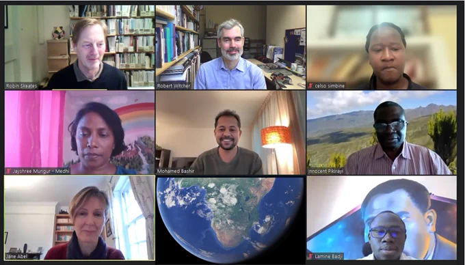 Screenshot of a video call with nine participants