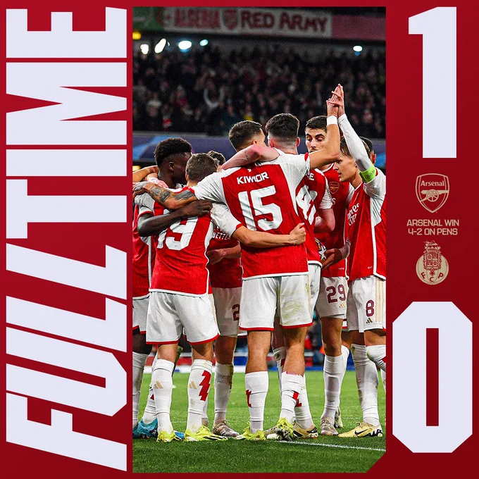 Full Time: Arsenal 1-0 FC Porto (4-2 on penalties)