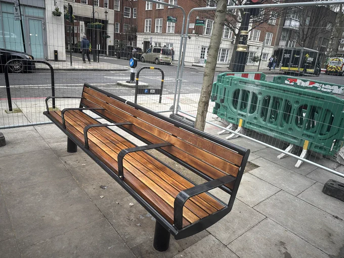 Bench at Burwood Place after being sanded down and with one coat of varnish.