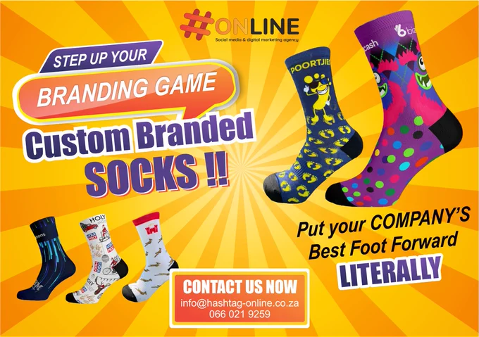 Custom Branded SOCKS! 
Exciting news! You can now step up your Branding Game with our custom-branded socks. 
#CustomSocks #BrandedFootwear #SockDesigns #PersonalizedSocks #CustomApparel #SockSwag #SockStyle #LogoSocks #CustomFashion #BrandedMerchandise