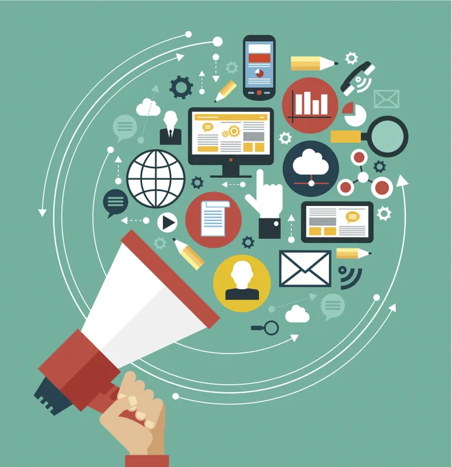 Megaphone spreading numerous good news in many fields.