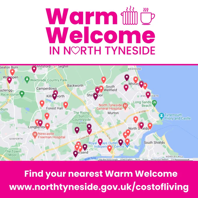 Warm Welcome in North Tyneside

Find your nearest Warm Welcome
www.northtyneside.gov.uk/costofliving