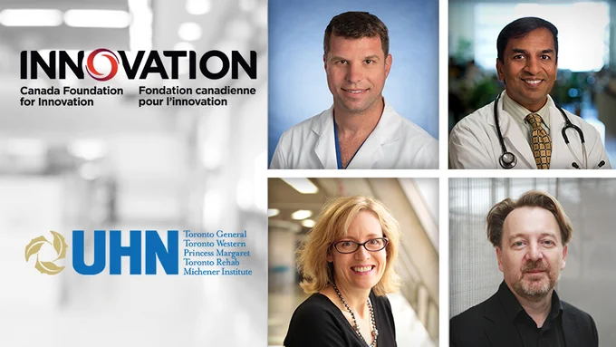 Image collage of institutional logos and four smiling researchers - three male and one female.