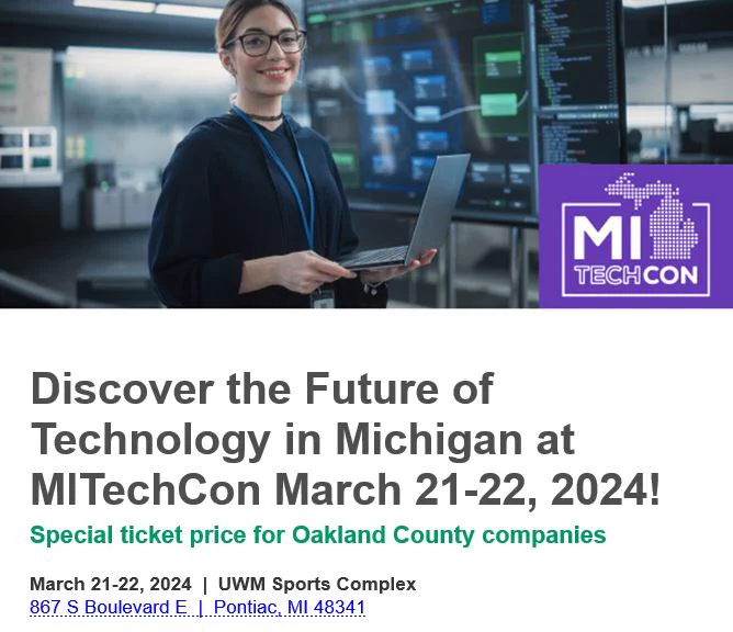 MITechCon happening next week March 21-22, 2024. Oakland County company discount ticket price available.