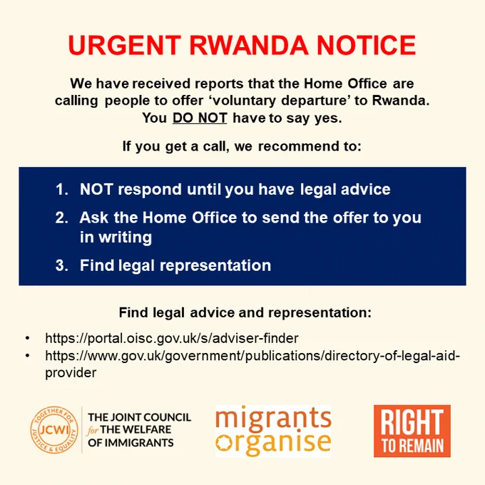 Urgent Rwanda Notice - Seek legal advice