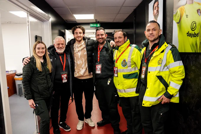 Tom Lockyer stood with Abbey Clark, Dr Mufeed Ni'man, Adam Todhunter, Phil Ballett and Dean Fernee.