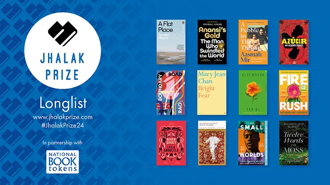 Image card with logo on the left and 12 book jackets on the right. Longlisted books include: 

1. A Flat Place, Noreen Masud (Penguin)
2. A Pebble in The Throat, Aasmah Mir (Headline)
3. Anansi’s Gold: The Man Who Swindled The World by Yepoka Yeebo (Bloomsbury)
4. Azucar, Nii Ayikwei Parkes (Peepal Tree Press)
5. Boundary Road, Ami Rao (Everything with Words)
6. Bright Fear, Mary Jean Chan (Faber & Faber)
7. Elsewhere, Yan Ge (Faber & Faber)
8. Fire Rush, Jacqueline Crooks (Penguin)
9. River Spirit, Leila Aboulela (Saqi Books)
10. Self-Portrait As Othello, Jason Allen-Paisant (Carcanet)
11. Small Worlds, Caleb Azumah Nelson (Penguin)
12. Twelve Words for Moss, Elizabeth Jane Burnett (Penguin)
