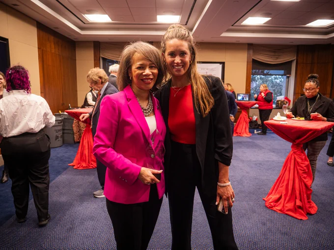 Rep. Blunt Rochester and Olympian and blood clot advocate, Katie Hoff.