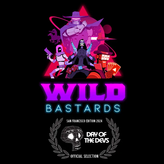 Wild Bastards Key Art: with the Day of the Devs logo in a laurel with the text "official selection"