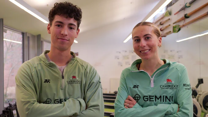 (L-R) Orlando Morely and Hannah Murphy in the Ergo Room at Girton College, Cambridge.