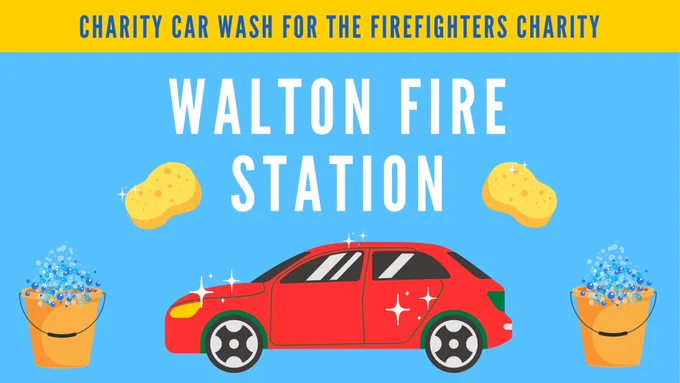 Graphic of a car that reads 'Walton Fire Station'