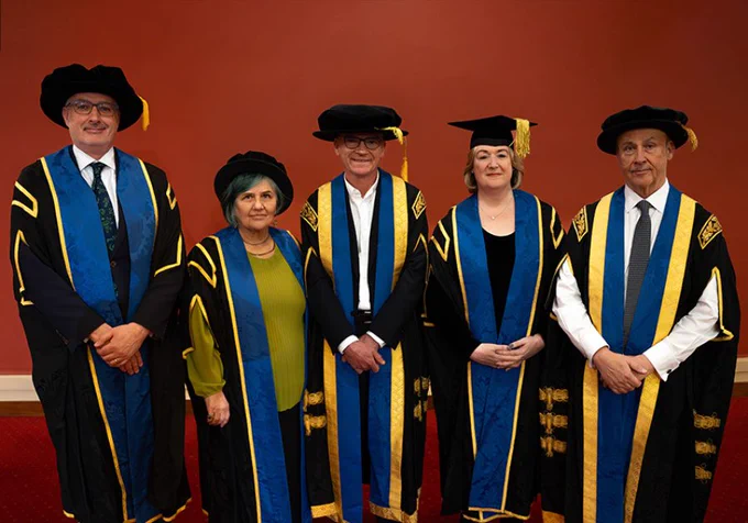 Pictured L-R: John O'Donnell, Laura Rodrigues, LSHTM Director Liam Smeeth, Jane Carlton, Chair of LSTHM Council Don Robert 