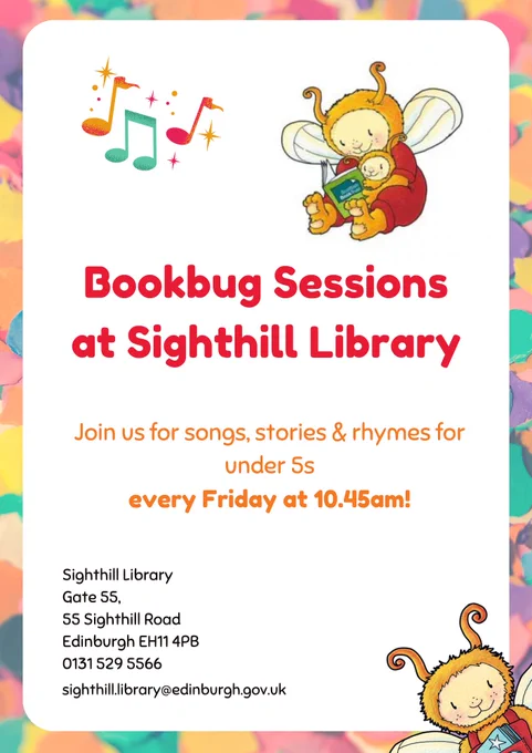 Bookbug sessions at Sighthill Library with the above information.