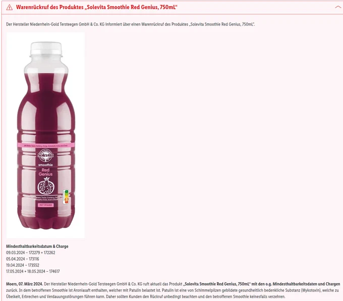 Rückruf Smoothie