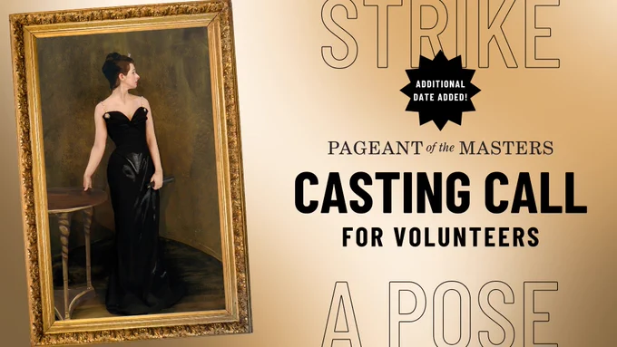 Pageant of the Masters volunteer casting call image featuring photograph of Pageant re-creation of Madame X.