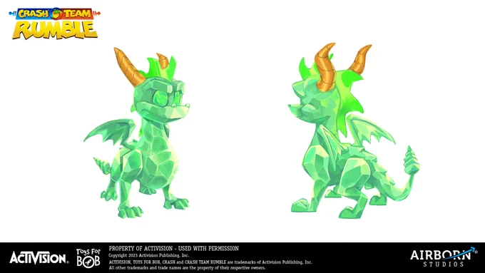 Images of a Spyro the Dragon skin Airborn got to do concept and 3D work on.