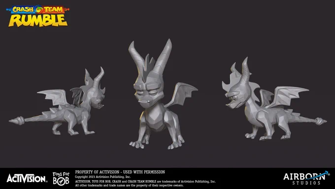 Images of a Spyro the Dragon skin Airborn got to do concept and 3D work on.