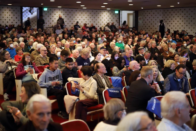 The seating area at Beckman Auditorium was filled to capacity for the lecture