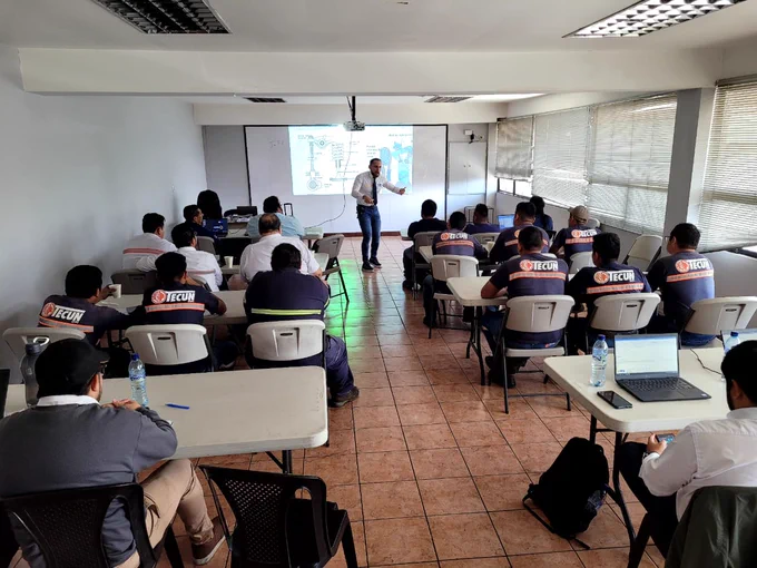 Technicians from Grupo Tecun engaging in training led by Federico Gonzalez for FG Wilson diesel generators powered by Perkins engines.