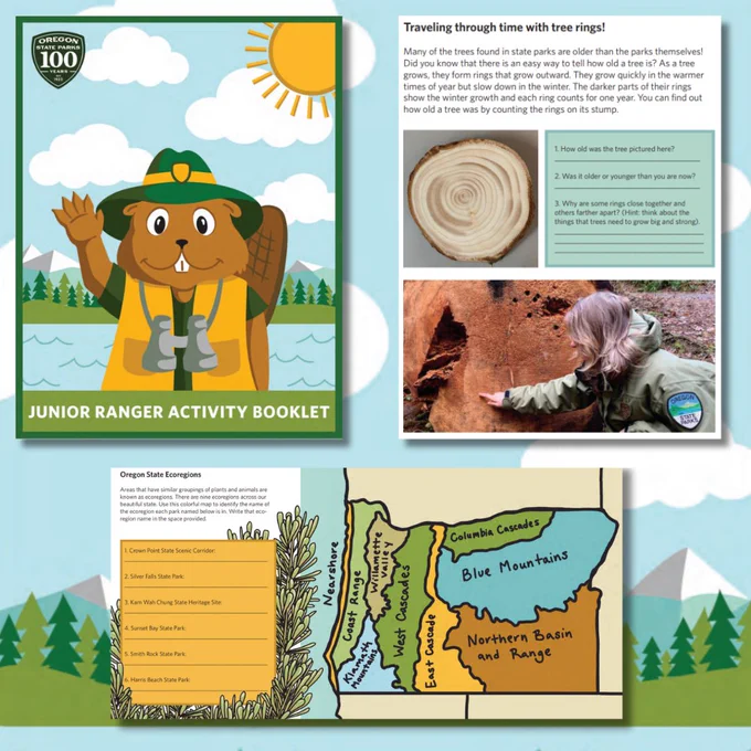Images of the pages from the Oregon State Parks Junior Ranger Activity Booklet