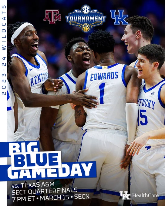Gameday graphic for Kentucky vs Texas A&M in the SEC Tournament