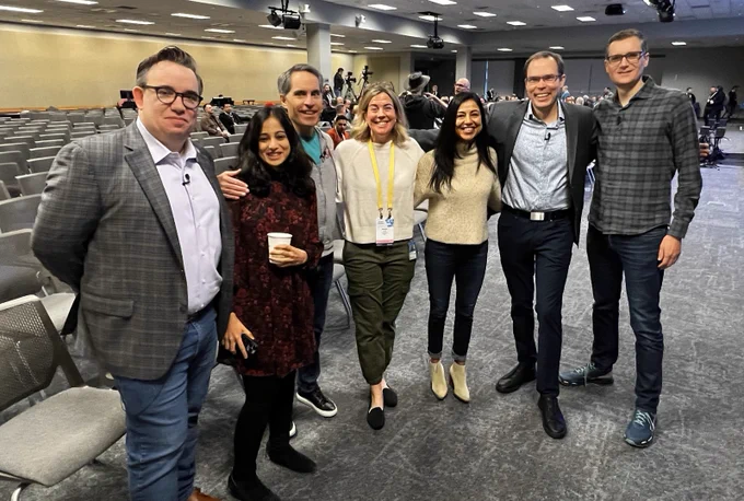 Jeff Teper and his co-presenters right before taking the keynote stage during the MVP Summit 2024 - left-to-right: Jason Moore, Archana Saseetharan, Jeff Teper, Jennie Locati, Navjot Virk, Adam Harmetz, and Russell Dicker. 