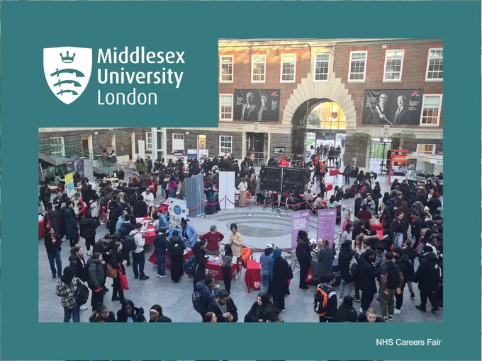 Students generate a buzz and interact with NHS professionals during the NHS fair being held at the Middlesex Quad