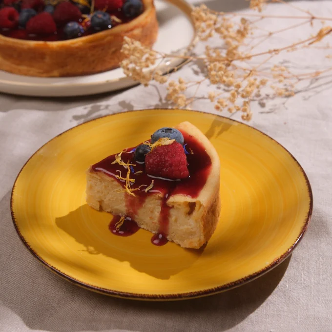 Auf dem Bild sieht man den neuen veganen Cheezy Cake von GREENFORCE.