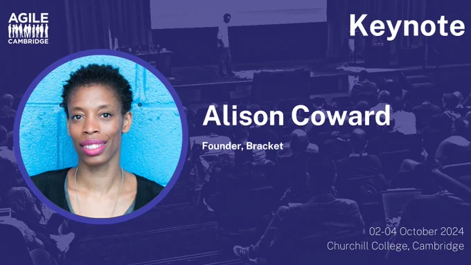 Alison Coward's headshot on a purple background.