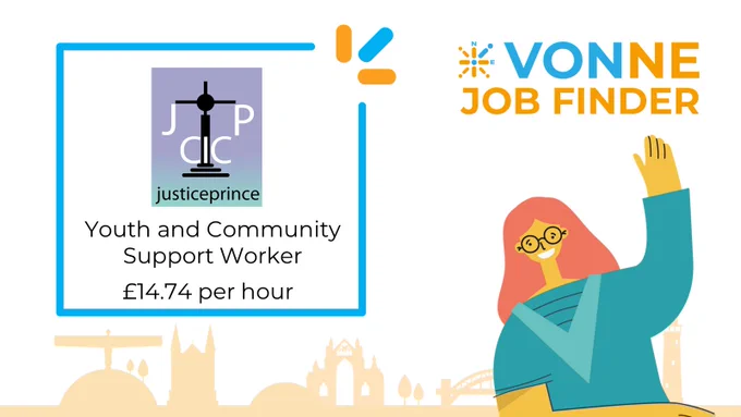 Job advert image - logo of recruiting employer and job title on a VONNE branded background