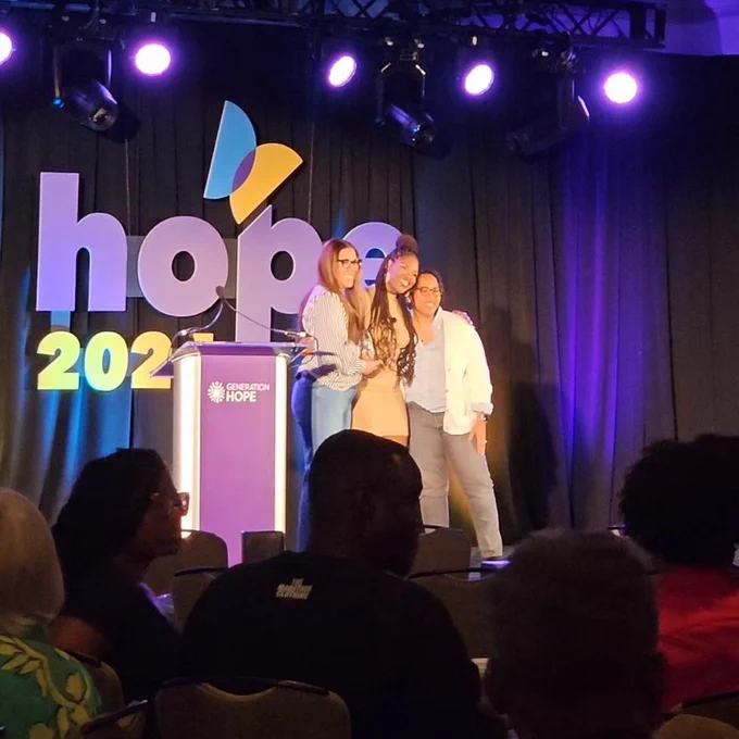 Generation Hope Founder and CEO Nicole Lynn Lewis, Alum Bri Whitfield, and Montgomery College's Dr. Ja'Bette Lozupone