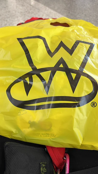 Yellow plastic bag sporting the Which Wich logo.