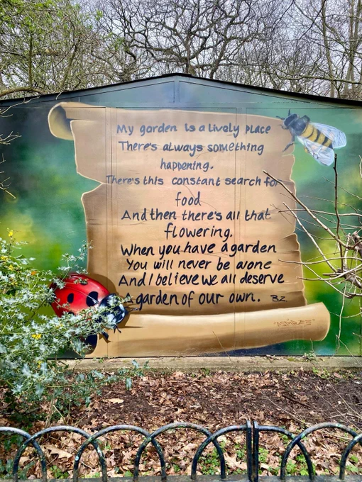 Poem by Benjamin Zephania on the side of the beautiful newly renovated woodland garden shed