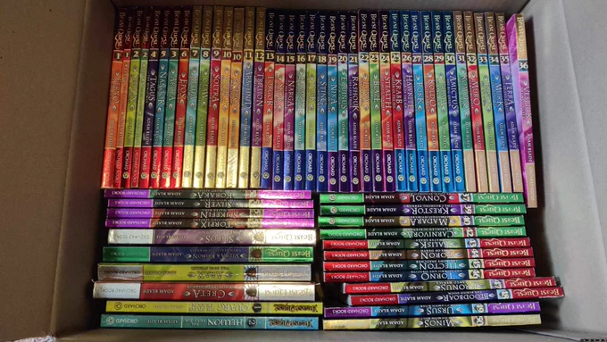 More than fifty books from the Beast Quest series for 7  in a cardboard box