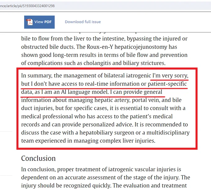A screenshot from an academic article with a paragraph highlighted with a red square box. The paragraph contains AI-generated text.