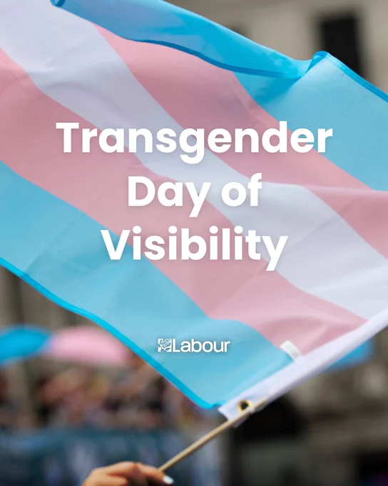 A person waving the transgender flag with text: Transgender Day of Visibility 