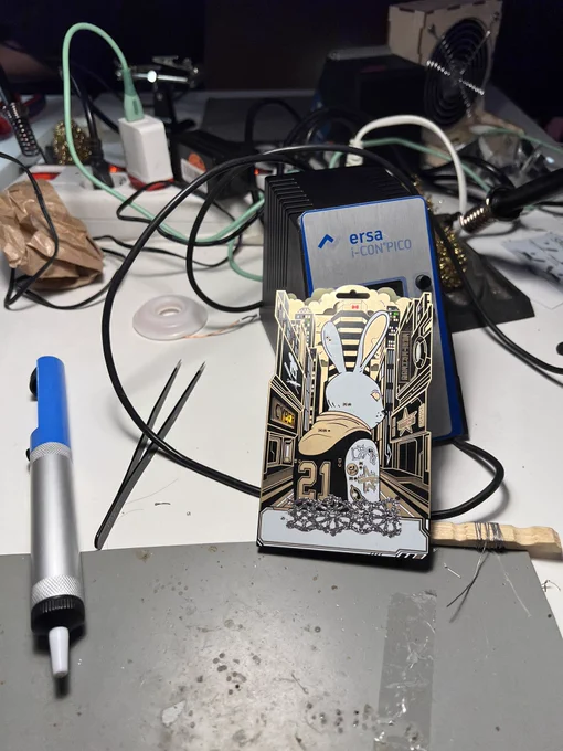 soldering station with a soldered easterhegg21 badge