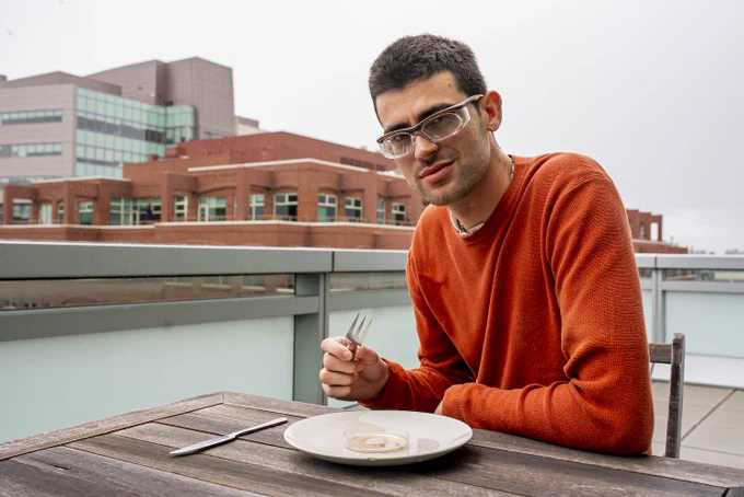 Vayu Hill-Maini is excited to see engineered fungi advance to new food products. Seen here on the JBEI balcony.