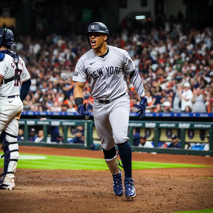 Juan Soto celebrates after hitting a go-ahead HR.