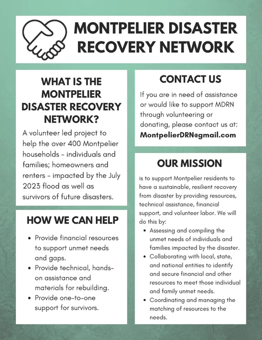 The Family Center is announcing a newly formed long term recovery group in Montpelier so individuals and families have another resource to help them navigate support from the July 2023 flood.