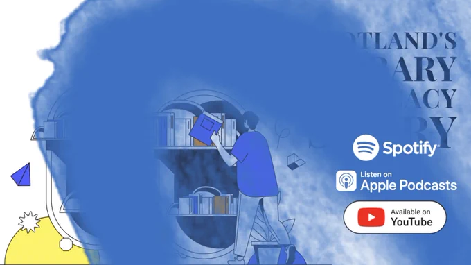 Image obscured by paint splash with images of spotify, apple podcast and youtube badged on top of pain splatter. 