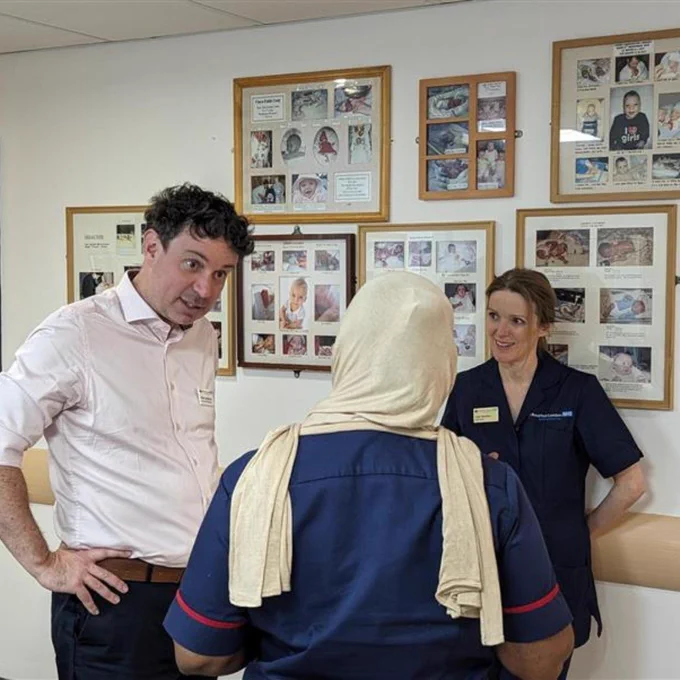 Peter Landstrom and Julie Hamilton speaking to the neonatal matron