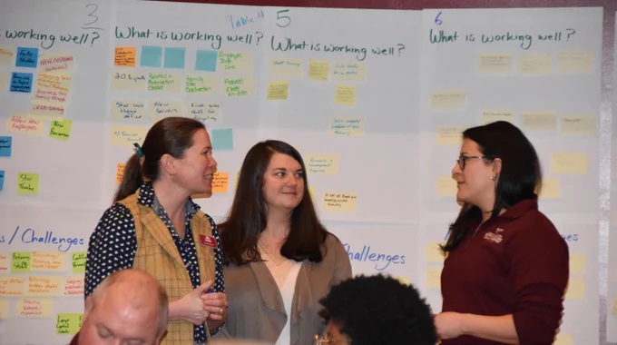 (From left) Rebecca Adcock, Sarah Wray, and Elli Travis hosted the Patrick County Economic Summit at the Star Theatre in Stuart, VA.