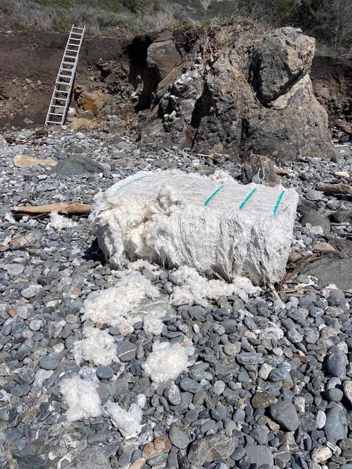 Cotton bales washed up on beach