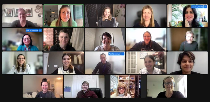 Zoom screen capture of 19 people.
