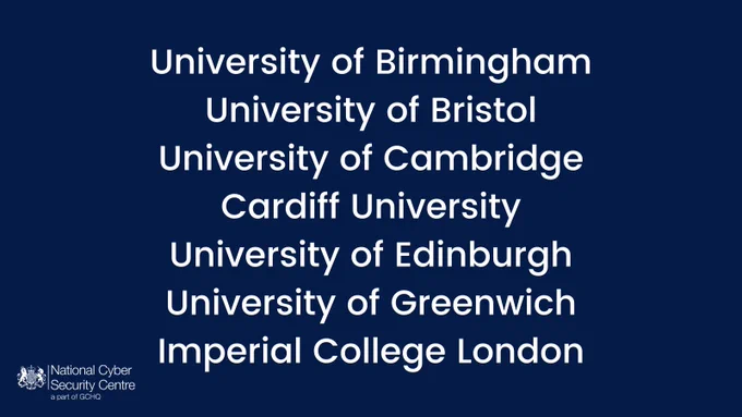 University of Birmingham
University of Bristol
University of Cambridge
Cardiff University
University of Edinburgh
University of Greenwich
Imperial College London
