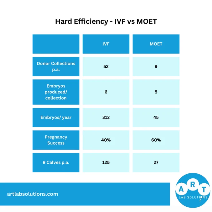 In Vitro Fertilisation (IVF) vs Multiple Ovulation and Embryo Transfer (MOET) efficiency in cattle breeding
