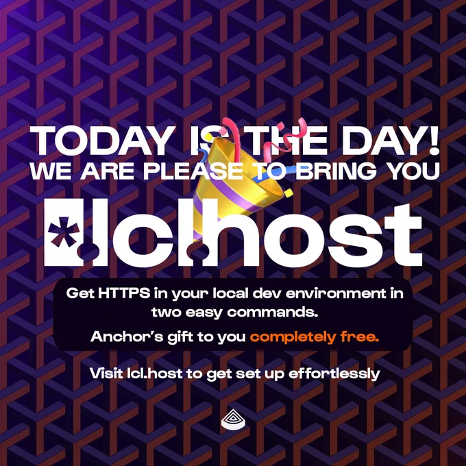 Today is the day! We are pleased to bring you https://lcl.host ! A gift from us at Anchor. We hope you get amazing use of the free tool to get HTTPS in your local dev environment - completely free!