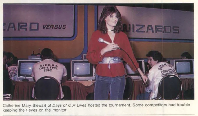 Catherine Mary Stewart of Days of Our Lives (and, more importantly, The Last Starfighter) hosted the tournament. I'm the one looking a computer screen instead of the young lady.  