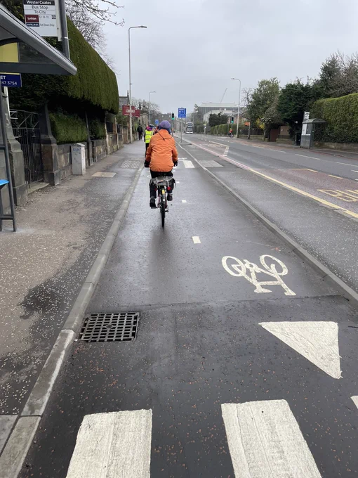 Photo of new cycle lane along West Coates as part of City Centre West East Link.